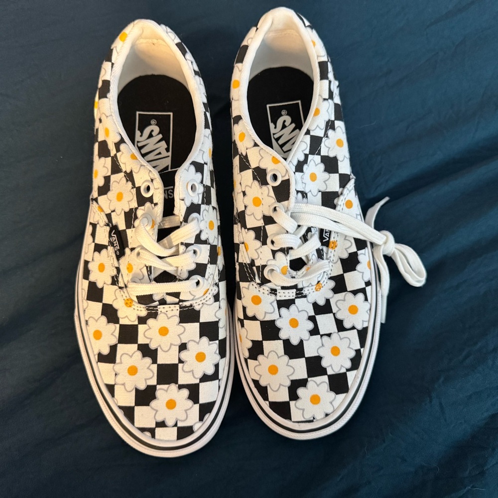 Vans Black and White Floral Checkered Sneakers